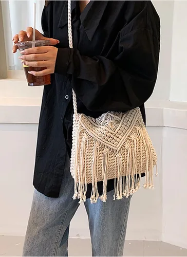 Miniatura 3 de Crossbody Bag Purse Women Cute Hobo Bag Satchel Bag Summer Beach Bag Knit Bag Shoulder Bag Tassels Crochet Tote Handbags