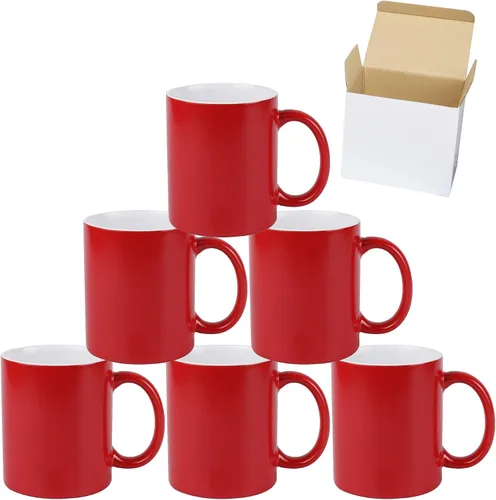 Miniatura 32 de Taza de café de sublimación de cerámica blanca de 11 onzas con colores sólidos en el interior y mango negro, rojo, rosa, azul, verde y amarillo, 6