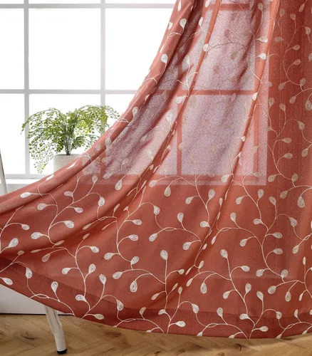 Miniatura 11 de Miuco - Cortinas con ojales de lino sintético, semitransparentes, bordadas con flores, para sala de estar Blanco puro
