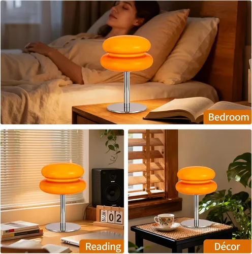 Miniatura 7 de Lámpara vintage de hongos, lámpara de cristal naranja con base de metal, lámpara de mesita de noche regulable para dormitorio, sala de estar
