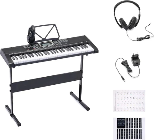 Amazon Basics Piano de teclado eléctrico con 61 teclas, altavoces integrados, canciones para aprender, color negro