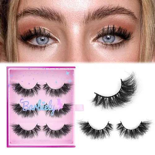 Miniatura 8 de Pestañas de visón de 0.630 in, 3 pares de pestañas cortas de visón real, aspecto natural, pestañas postizas 100% hechas a mano, aspecto de ojos
