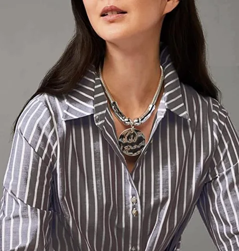 Miniatura 3 de Juego de collar de metal martillado plateado con cierre de langosta, collar de moneda de disco, collar circular grueso para mujer, joyería única