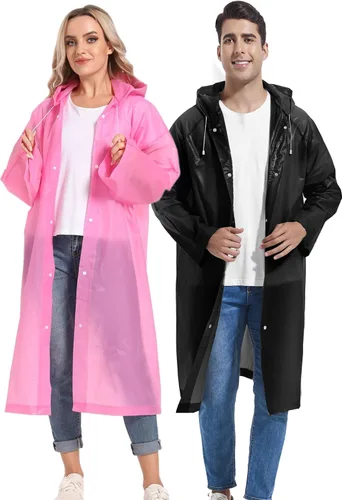 Miniatura 26 de 2 piezas de ponchos de lluvia reutilizables para adultos, abrigos de lluvia para adultos, chaquetas de lluvia, impermeables para hombres y mujeres