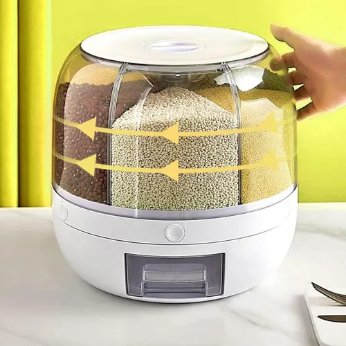 Miniatura 2 de Dispensador de cereales giratorio para encimera, recipientes de grano con 6 compartimentos, ideal para almacenamiento de lentejas, arroz, frijoles