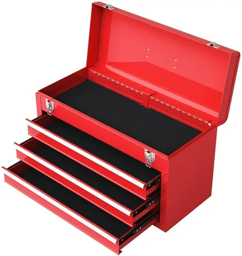 IRONMAX - Caja de herramientas portátil, armario de herramientas de acero con cerradura con 3 cajones y bandeja superior, caja de herramientas de 3