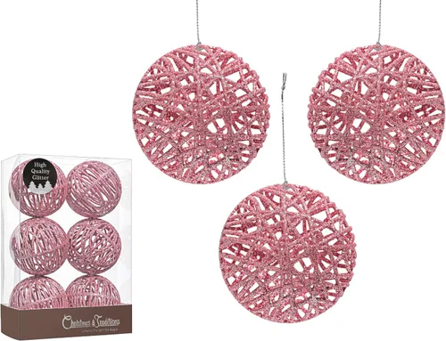 Miniatura 12 de Christmas Traditions Adornos de bola de Navidad de ratán rojo con purpurina de 4 pulgadas, decoración de árbol (juego de 6) (rojo navideño)