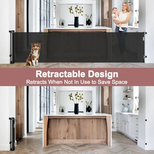 Miniatura 4 de Puerta de Bebé Retráctil Extra Ancha de 85 Pulgadas para Interiores, Puerta de Bebé Extra Larga para Exteriores, Puerta Extra Grande para Perros