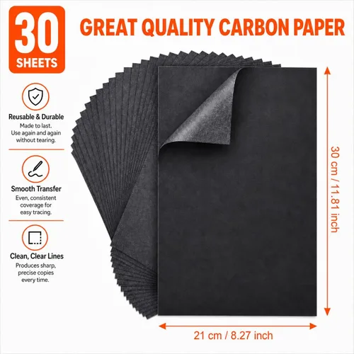 Miniatura 2 de psler - Papel de carbón para rastrear papel de transferencia de grafito, 30 piezas, papel de grafito negro para trazar patrones de dibujo