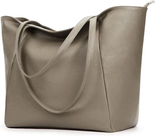Miniatura 19 de KALIDI Bolso Tote Grande de Cuero Vegano para Mujer, Bolso de Hombro, Casual, con Cremallera, para Trabajo, Fin de Semana, Estilo Hobo, 23L