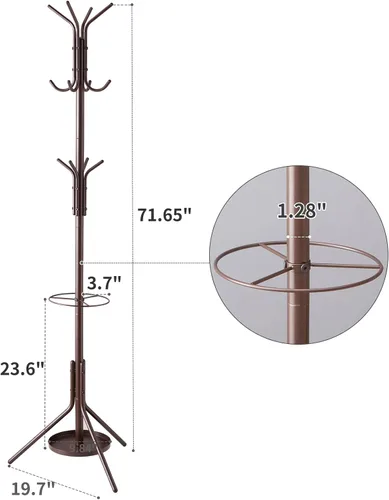 Miniatura 2 de Kitsanery Perchero independiente, árbol de metal con soporte para paraguas, sombrero y perchero para entrada, pasillo, sala de estar, dormitorio