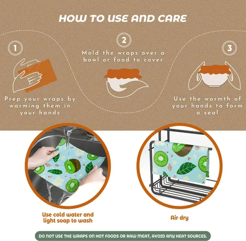 Miniatura 6 de Akeeko Envolturas reutilizables de cera de abejas – Surtido de 9 paquetes, reutilizables, sin plástico, almacenamiento de alimentos 4 pequeños, 3