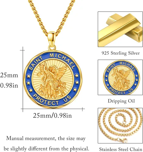 Miniatura 189 de Collar con colgante de plata de ley 925 con medalla de San Patrón, joyería religiosa para hombres y mujeres, con cadena de acero inoxidable 316L