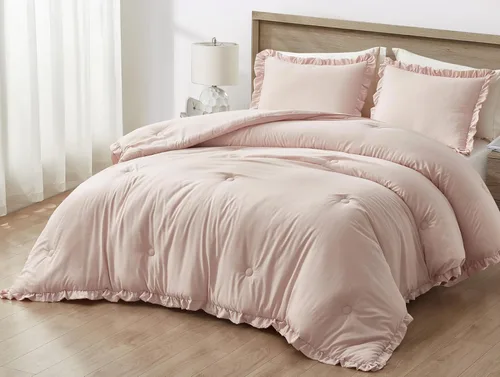 Miniatura 10 de Chezmoi Collection Nora - Juego de edredón negro tamaño King de 3 piezas, esponjoso, suave, lavado a la piedra, con volantes, ropa de cama Shabby