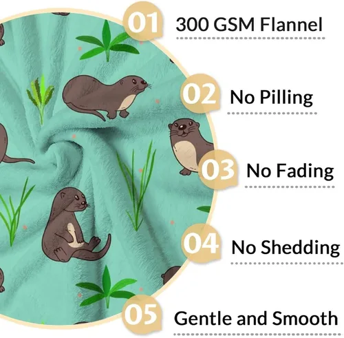 Miniatura 4 de Manta de regalo de nutria, 30 x 40 pulgadas, bonita manta para adultos y niños, mantas de felpa suave verde para sofá y viajes