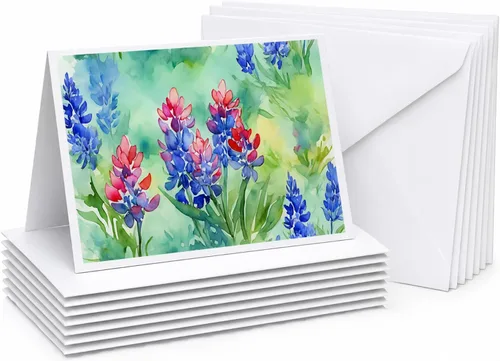 Caroline's Treasures DAC1709GCA7P - Tarjetas de felicitación y sobres de arándanos de Texas en acuarela, paquete de 8 tarjetas en blanco con sobres,