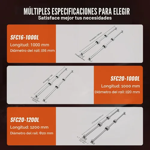 Miniatura 6 de VEVOR Riel Lineal Deslizante SFC20-1000mm 2 PIEZAS 39.4 in/1000mm Rieles de Guía SFC20 4 PIEZAS Bloques de Deslizamiento SC20 4 PIEZAS Soportes