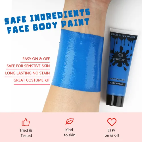 Miniatura 2 de Bowitzki Pintura facial y corporal de 2 onzas, maquillaje en crema, 2.0 fl oz, pintura facial a base de agua, efectos especiales para adultos y Azul