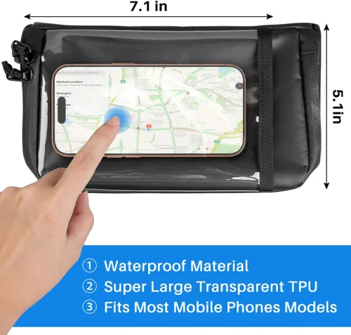 Miniatura 3 de WOTOW Bolsa de Manillar Impermeable para Bicicleta, Bolsa de Cesta Frontal con Soporte para Teléfono de Pantalla Táctil, Bolsa de Almacenamiento