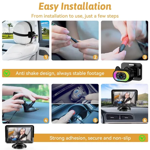 Miniatura 2 de Wkzay Cámara USB Plug and Play para automóvil de bebé: 3 minutos de fácil instalación orientada hacia atrás Cámara de seguridad para asiento