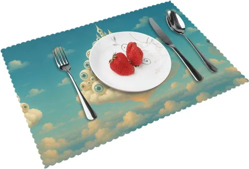 Miniatura 10 de Rectangular Placemats Set of 4, Heat Resistant Crystal Giant Flower Printed Kitchen Dining Table Mats