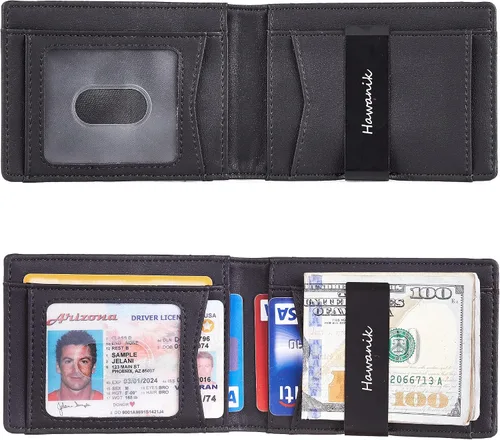 Miniatura 4 de Hawanik Billetera plegable delgada para hombre con soporte integrado para AirTag