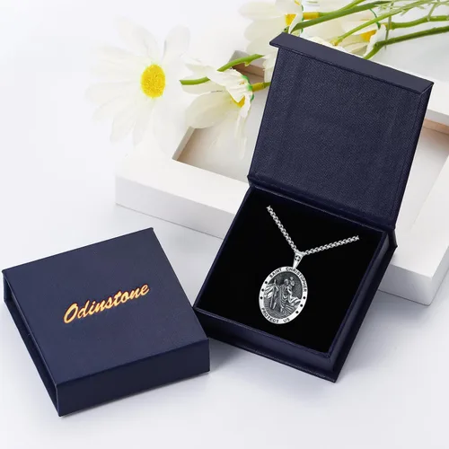 Miniatura 270 de Odinstone Collar de plata de ley 925 con medalla de San Miguel/San Cristóbal/San Benito/Crucifijo de Jesús/San Uriel/Arcángel Rafael para hombres