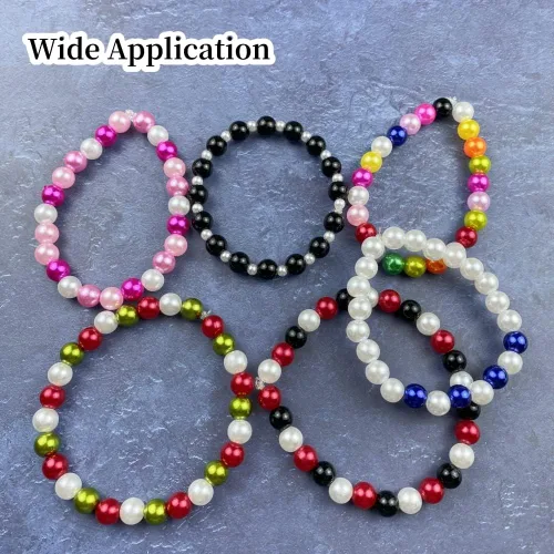 Miniatura 5 de Cuentas de perlas, 200 piezas de perlas de 10 mm para manualidades, cuentas espaciadoras redondas para aretes, pulseras, collares, llaveros, Negro