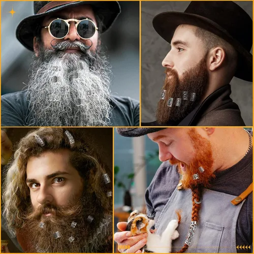 Miniatura 3 de 152 piezas de joyería de cabello vikingo con cuentas de runas nórdicas en tubo, clips de metal, puños, anillos, accesorios para trenzas, cuentas