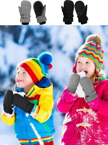 Miniatura 2 de SATINIOR 2 pares de guantes de nieve para niños, impermeables, guantes de esquí de invierno cálidos y gruesos para niñas y niños