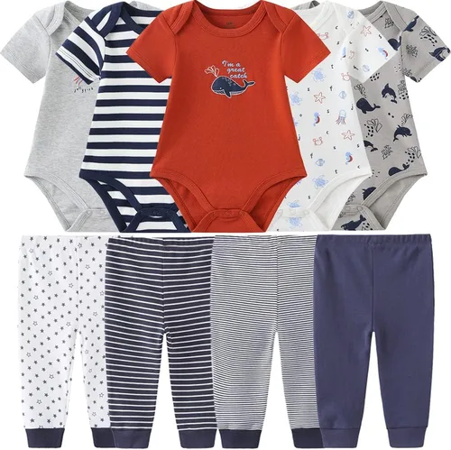 Miniatura 34 de Conjunto de canastilla para bebé, 9 piezas, conjunto de mamelucos y pantalones, conjunto de regalo unisex para bebé