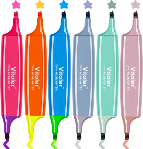 Vitoler Resaltadores de colores surtidos, resaltadores de la Biblia, 6 piezas, 12 colores, puntas dobles, no se corre, resaltador estético,