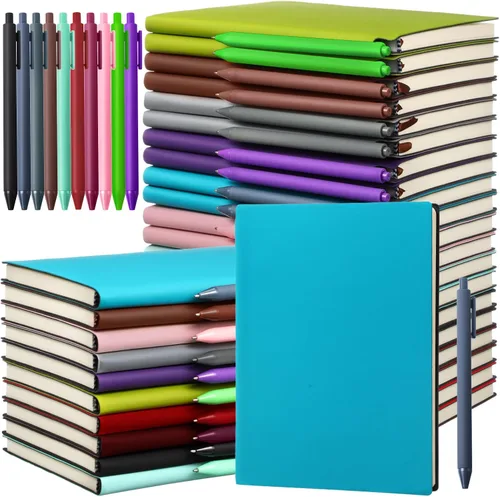 Miniatura 11 de Jetec Paquete de 30 cuadernos con 30 bolígrafos, bloc de notas de cuero de tapa blanda A5 a granel con bolígrafo para escuela, negocios, trabajo