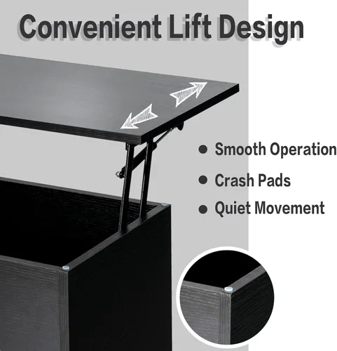 Miniatura 6 de Tangkula Mesa de centro elevable, mesa de comedor de madera con almacenamiento oculto y 2 estantes abiertos, dispositivo de elevación hidráulica