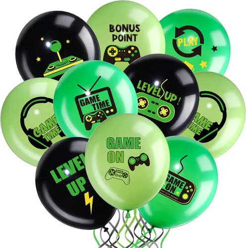 Miniatura 9 de Aoriher 36 globos de videojuegos, globos temáticos de látex negro de 12 pulgadas, decoraciones para adolescentes, juegos nocturnos, suministros
