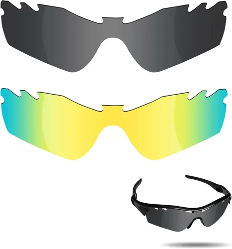 Lentes de repuesto polarizadas antiagua para gafas de sol Oakley RadarLock Path ventiladas, 2 pares empaquetados para OO9181 (negro sigiloso y oro