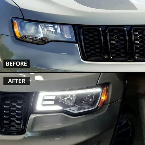 Miniatura 8 de AmeriLite - Conjunto de faros delanteros de repuesto para Jeep Grand Cherokee Switchback 2017-2022, faros de proyector cuadrados LED, negro, lado