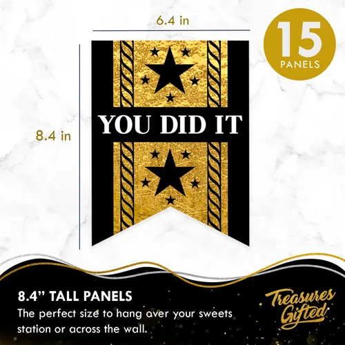 Miniatura 2 de Treasures Gifted Decoraciones de graduación doradas – Juego de 3 pancartas preencordadas – 1 pancarta de felicitación y 2 banderines – Suministros