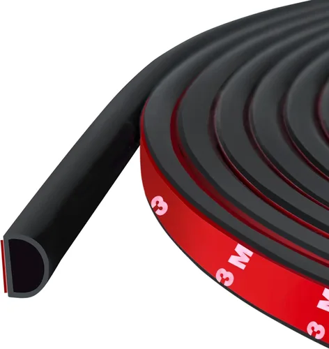 Burlete Sellador para Puerta Autoadhesivo Tira Selladora de Silicona en Forma de D para Sellado de Marco de Puerta/Ventana, 20 Pies, Color Negro