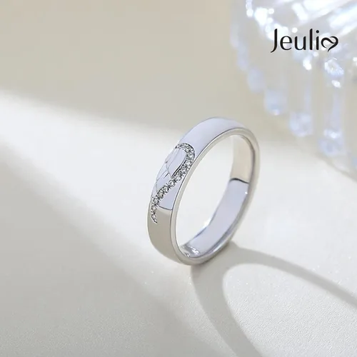 Miniatura 4 de Jeulia Anillo de plata de ley para mujer, con forma de corazón, dos tonos, con incrustaciones de alas de ángel, para parejas, boda, compromiso