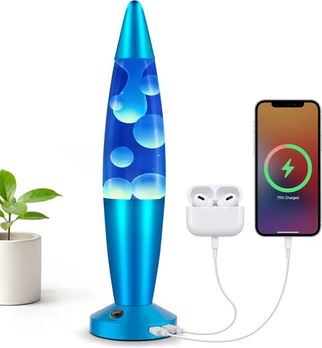 Miniatura 12 de JAMBO Hermosa lámpara de 16 pulgadas, azul con cera blanca/azul, luz líquida relajante, luz nocturna, decoración del hogar, sala de estar, oficina