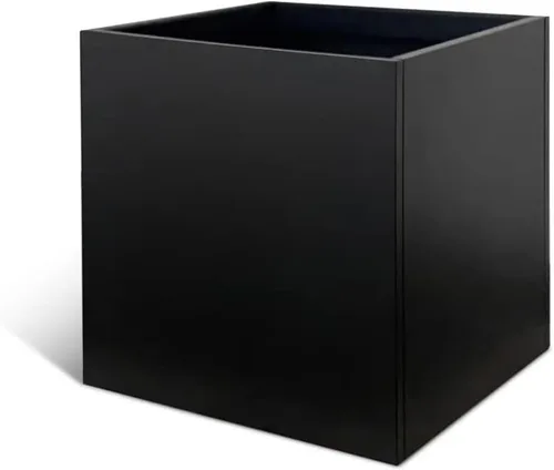Macetero de acero galvanizado, maceta cuadrada de metal negro, macetas cuadradas para interiores y exteriores, cubo de acero resistente de 16