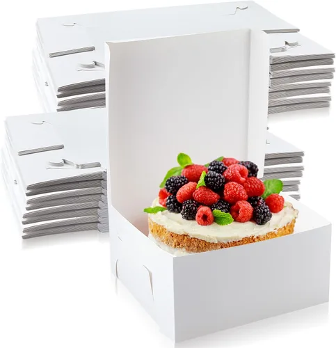 Miniatura 11 de Ireer 50 unidades de cajas de pastel blancas de 10 x 10 x 5 pulgadas, cajas de cartón para panadería para pasteles, galletas y postres