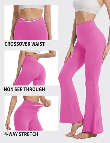 Miniatura 35 de ZOOSIXX Pantalones de yoga acampanados para mujer, leggings cruzados suaves con corte de bota