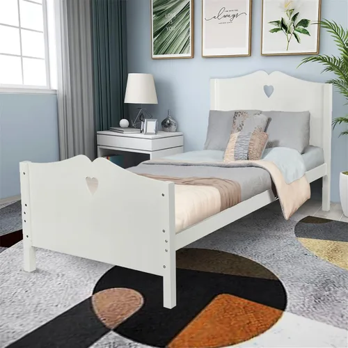 Miniatura 3 de Harper & Bright Designs Base de cama individual con cabecero y estribo, cama de madera tamaño individual con soporte de listones de madera