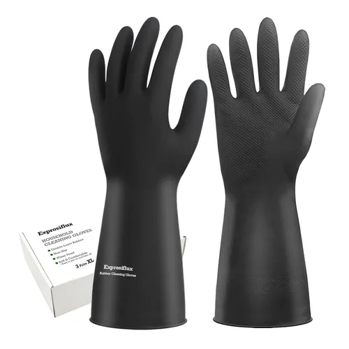 Miniatura 9 de Guantes de limpieza de goma gruesos, 1 par de guantes de goma negros para lavar platos, medianos, guantes de cocina antideslizantes para lavar