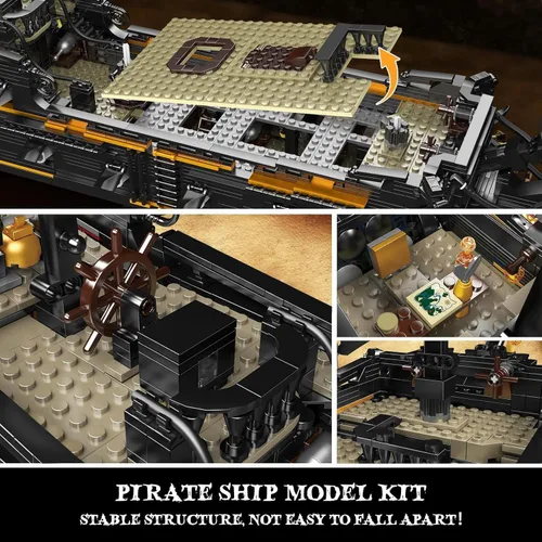 Miniatura 4 de Mould King 13199 Kit de Bloques de Construcción Modelo de Barco Pirata, MOC Juego de Construcción Modelo de Velero Perla Negra Grande