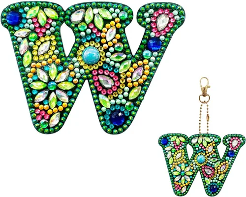 Miniatura 26 de YOYA Llaveros de pintura de diamantes de doble cara letras 5D con pintura de diamantes, kit de llavero de pintura de diamantes de taladro completo