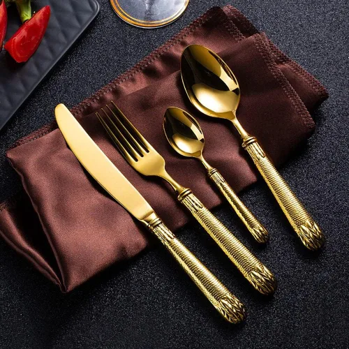 TWEE Juego de cubiertos dorados para 6 cubiertos modernos de 24 piezas, acero inoxidable 18/10, incluye cuchillos, tenedores y cucharas, vajilla con