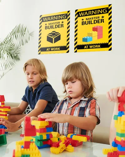 Miniatura 6 de 2 calcomanías para decoración de pared, diseño de maestro constructor en el trabajo, ladrillos de construcción de vinilo para puerta y habitación